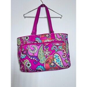 Vera Bradley Large Pink Paisley Quilted Tote Bag Travel Work Shoulder Purse Zip